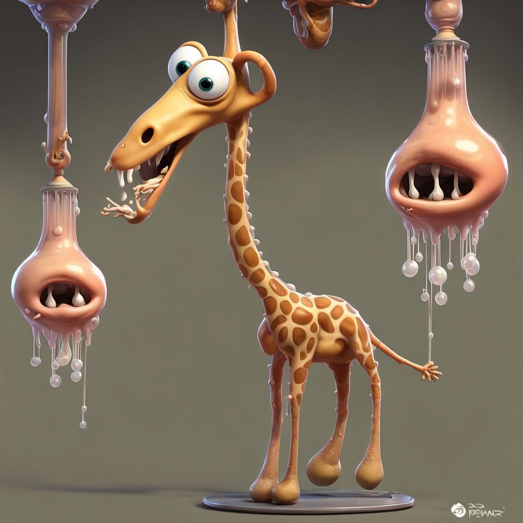 Whimsical Giraffe Creature Dangling: 3D Digital Art