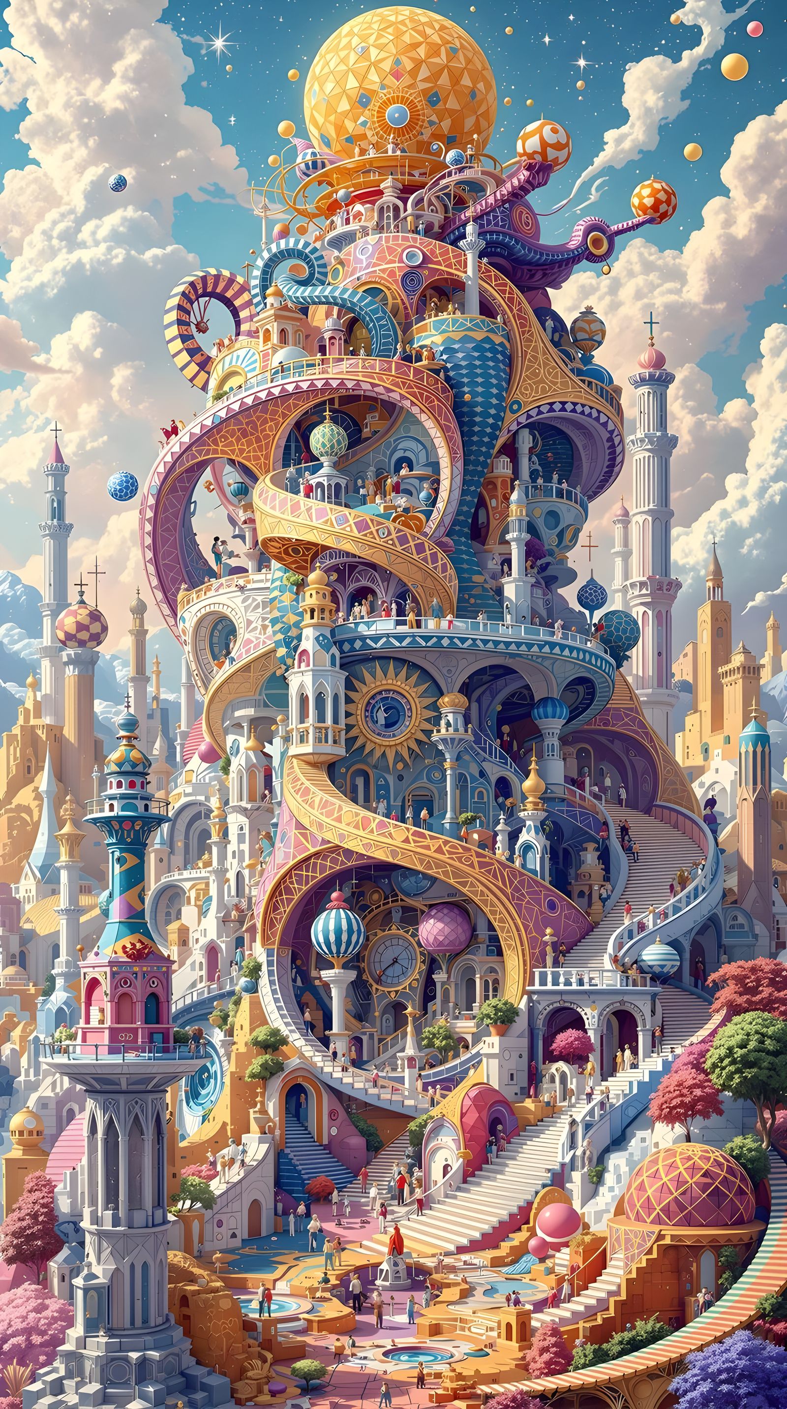 Psychedelic Isometric Megastructure in Pastel Colors