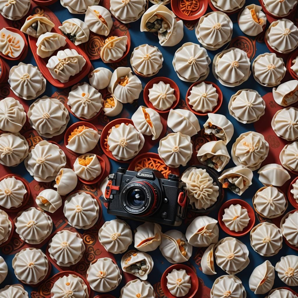 Canon Camera Surrounded by Colorful Dumplings