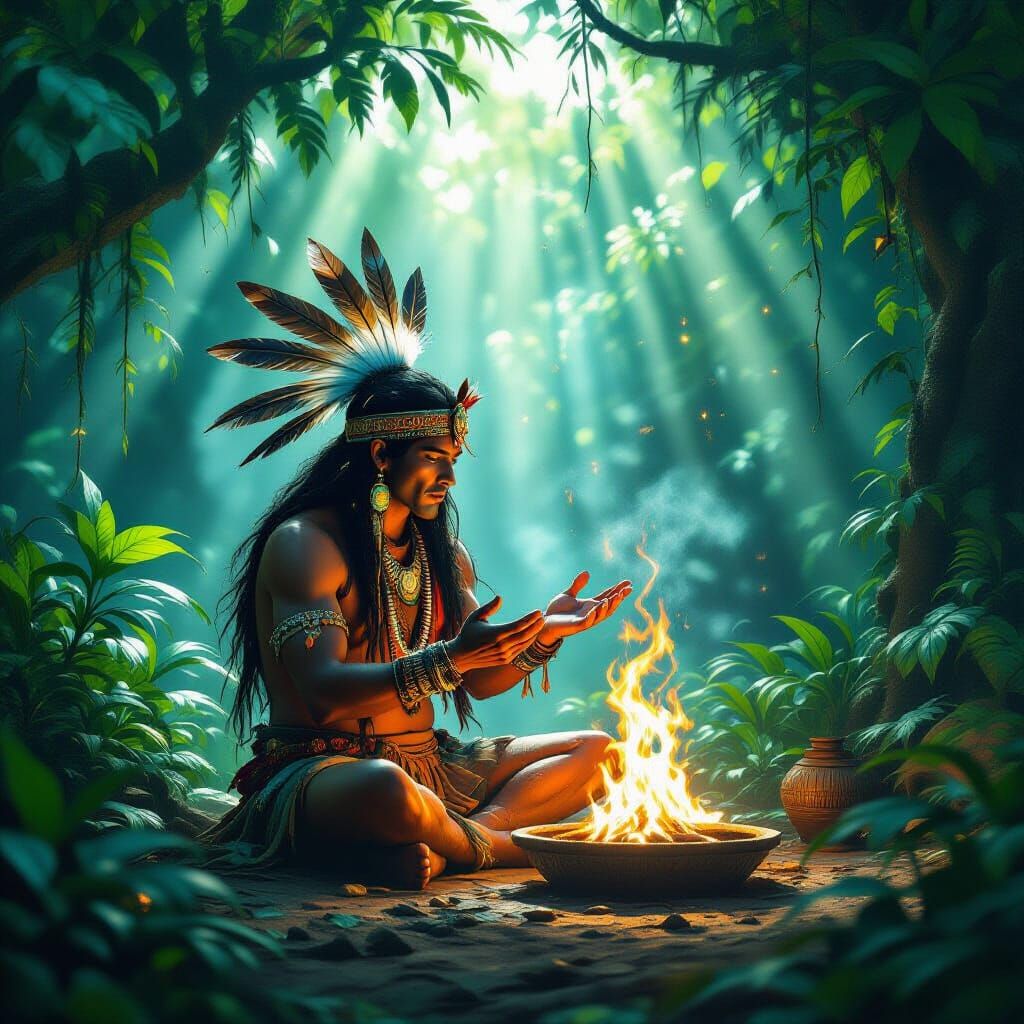 Amazon Shaman Ritual in Ethereal Fantasy Style
