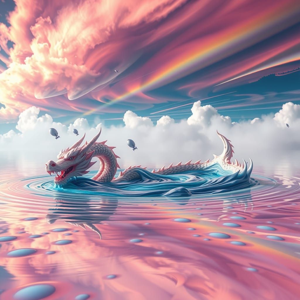 Colorful Non-Newtonian Fluid Dragon Chasing Airships