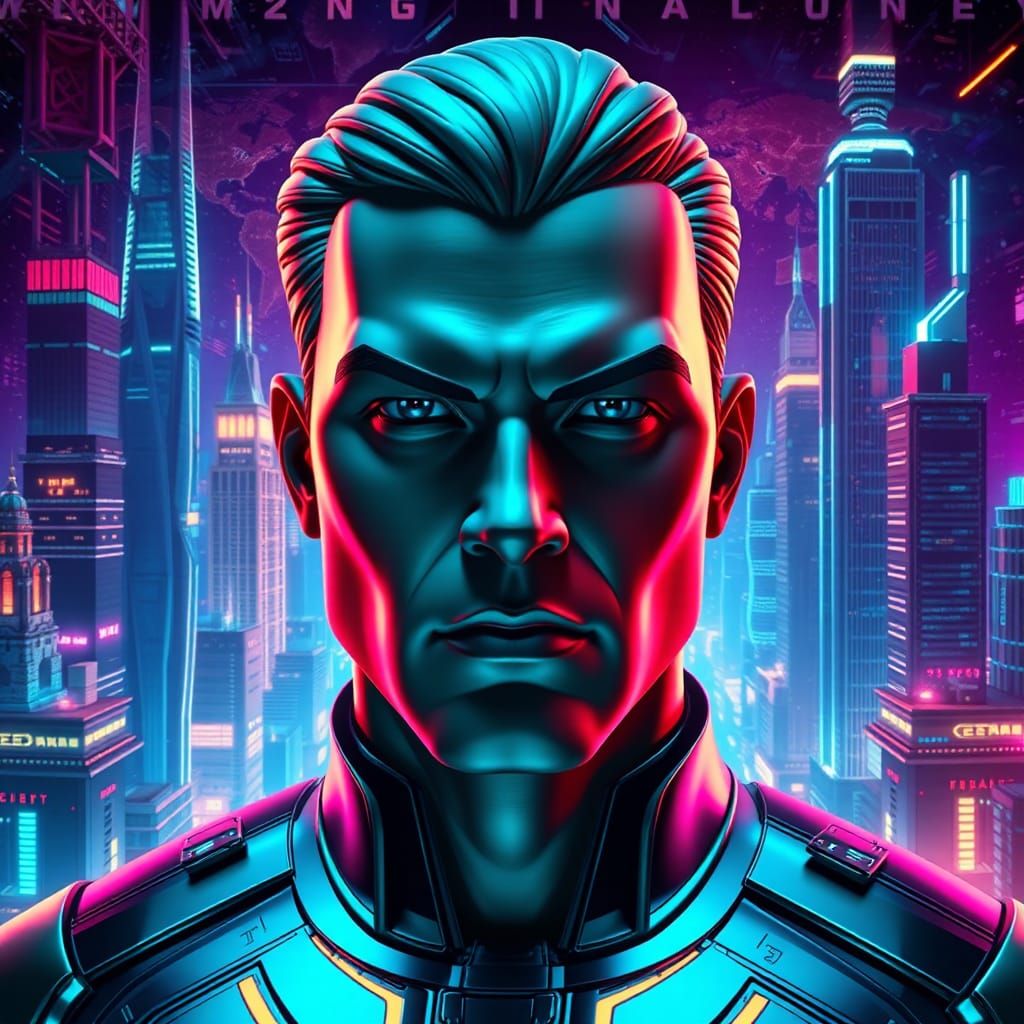 Futuristic 3D Model Integrating 7 Continents in Cyberpunk St...