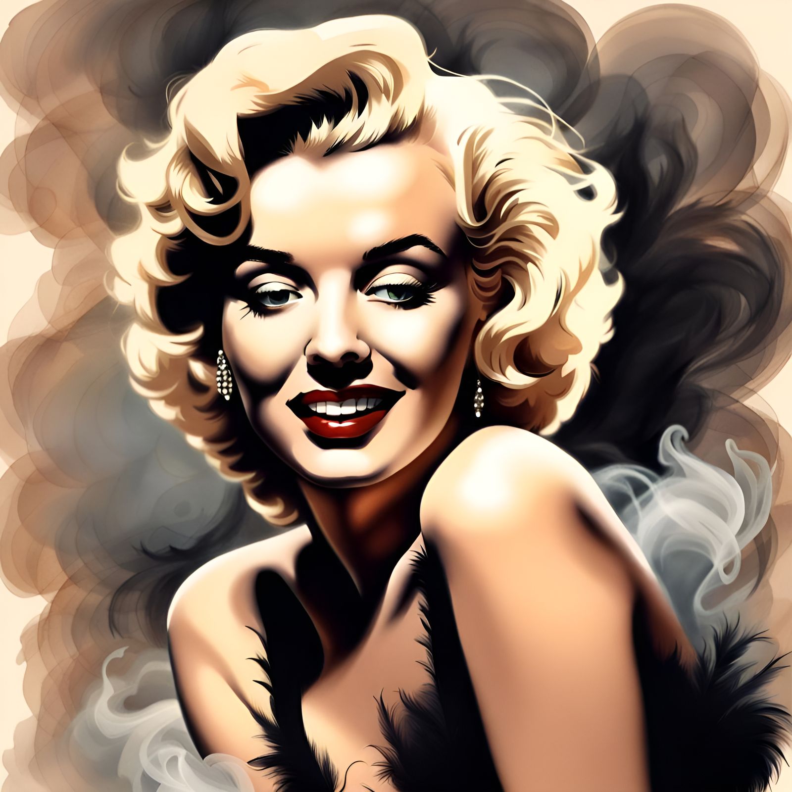 Colored Sketch of Marilyn Monroe with Feather Blouse