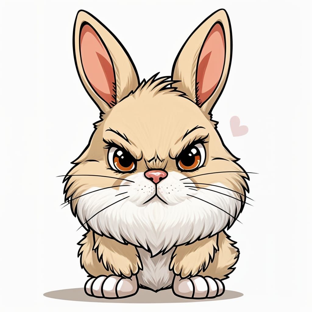 Cute Fluffy Bunny Rabbit Looking Grumpy Cartoon