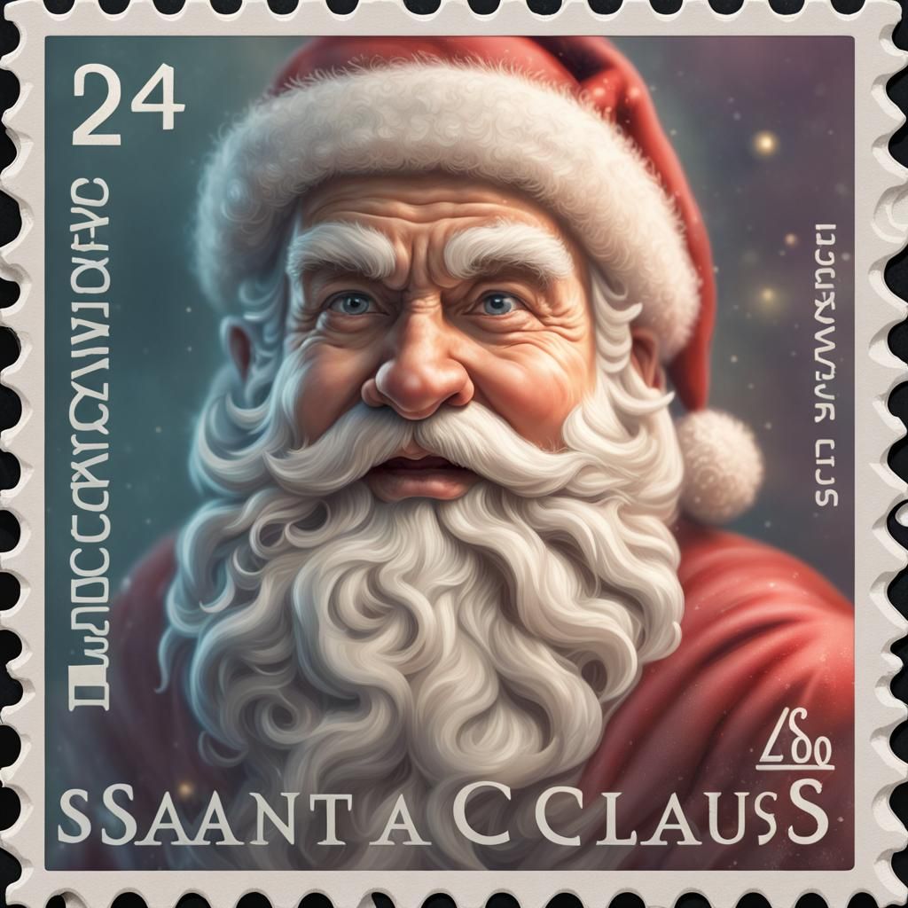 Hyperrealistic Santa Claus Stamp in Pastel Colors