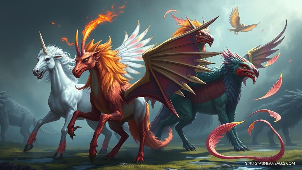 Mythical Hybrid Creature with Iridescent Wings