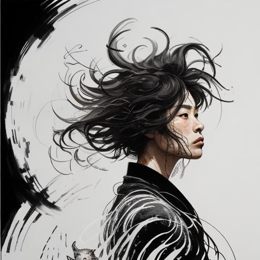 Loving Portrait: Woman with Deer in Ink Style