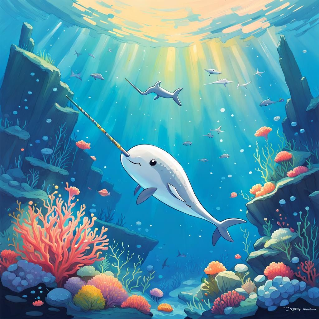 Chibi Narwhal in Arctic Coral Reef
