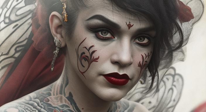 Vintage Tattooed Lady Sideshow Banner in Sharp Focus