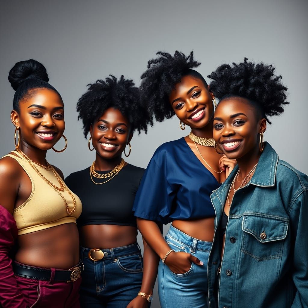 Four Dark-Skinned Women Shine in Studio Portraits with Hip H...