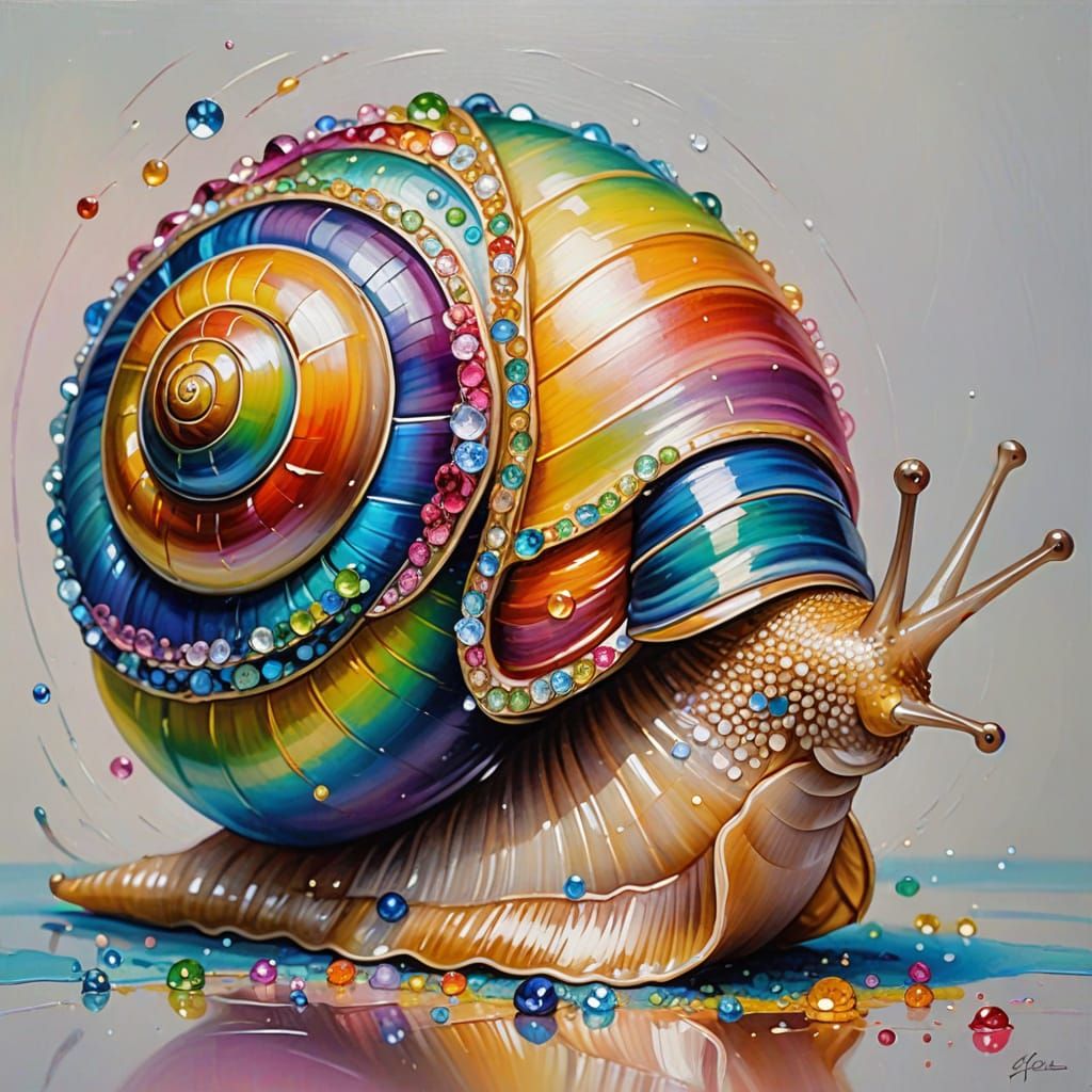 Blinged Snail in Vibrant Oil Painting