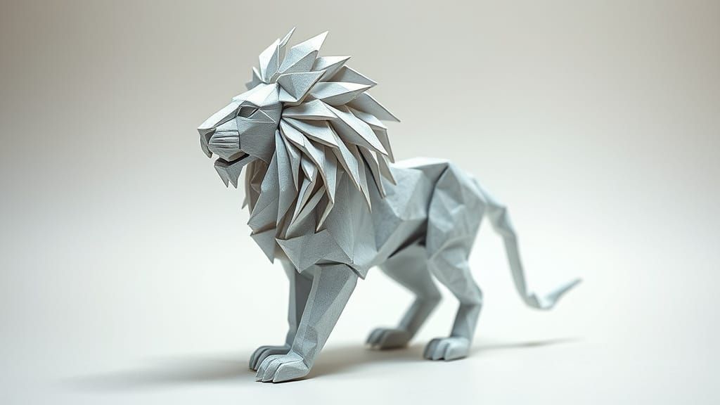 Hyperrealistic 4K Origami Lion Photography