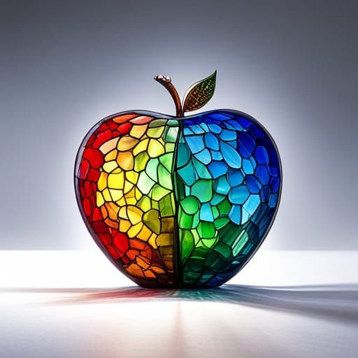 Rainbow Stained Glass Apple Sculpture