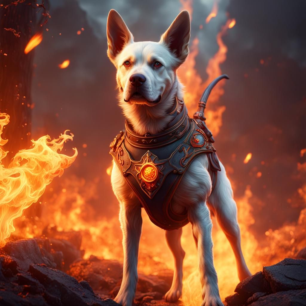 Fiery Dog in Detailed Fantasy Art Style