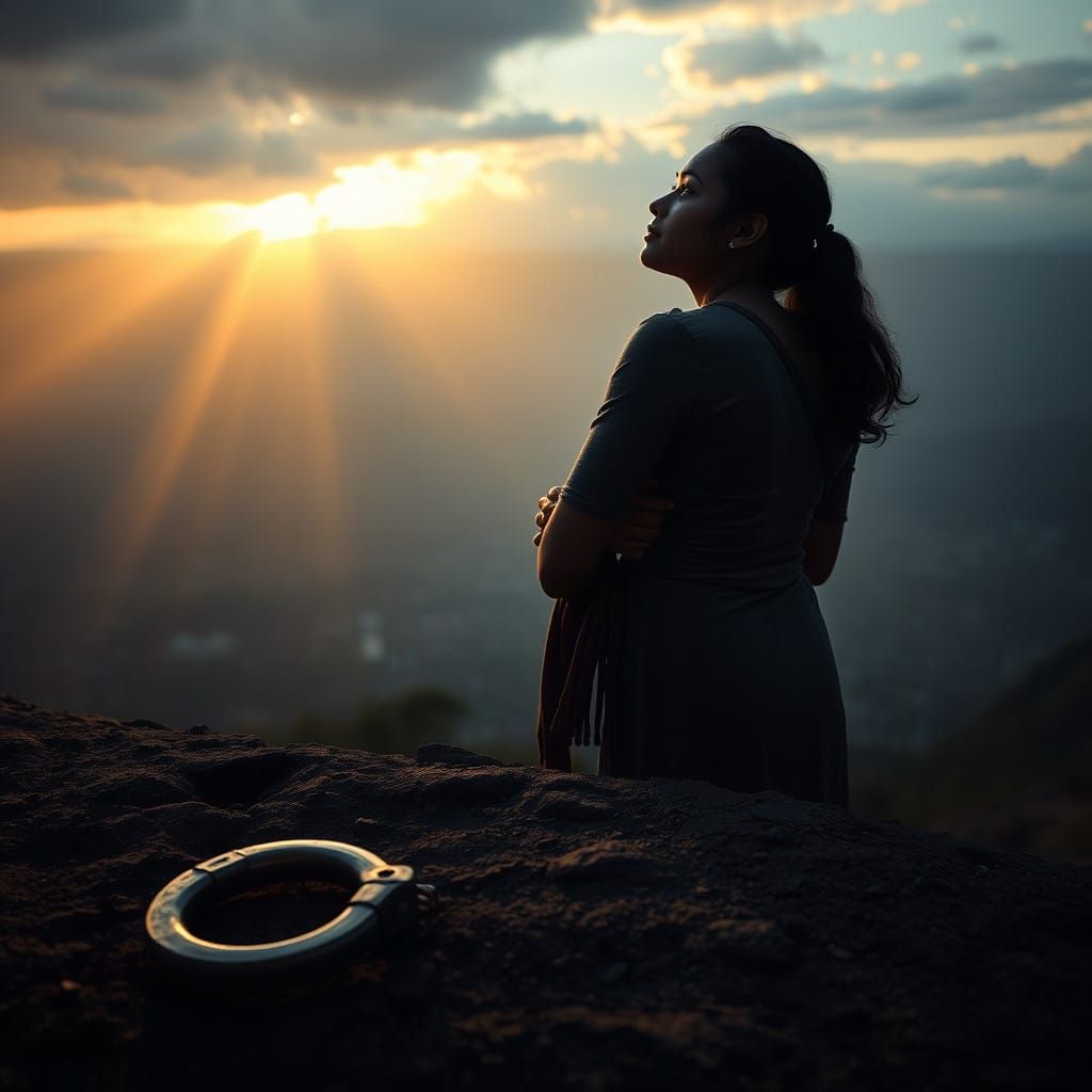 Hopeful Mother and Daughter Embrace Freedom in a Fantastical...