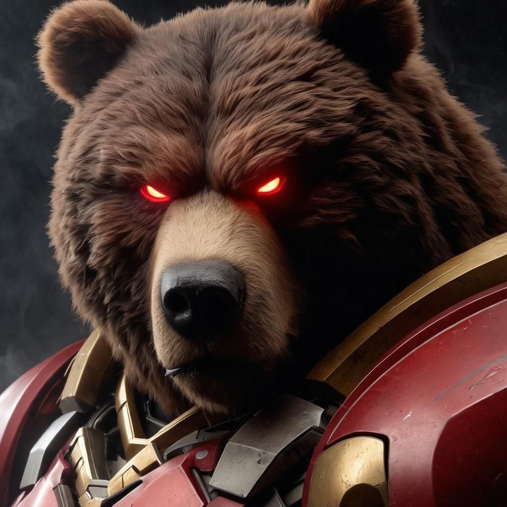 Obese Bear Iron Man Portrait in Darkness