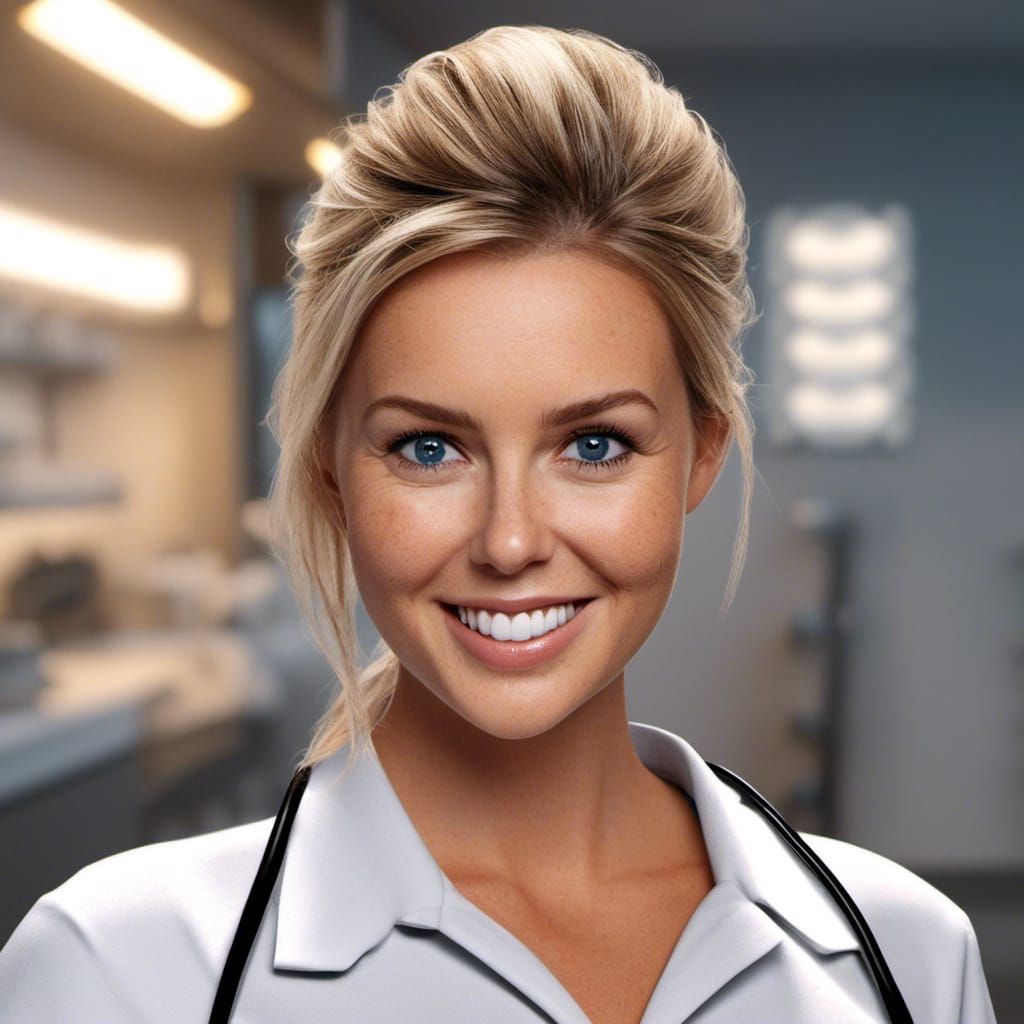 Nurse with Ponytail in Detailed Matte Painting Style
