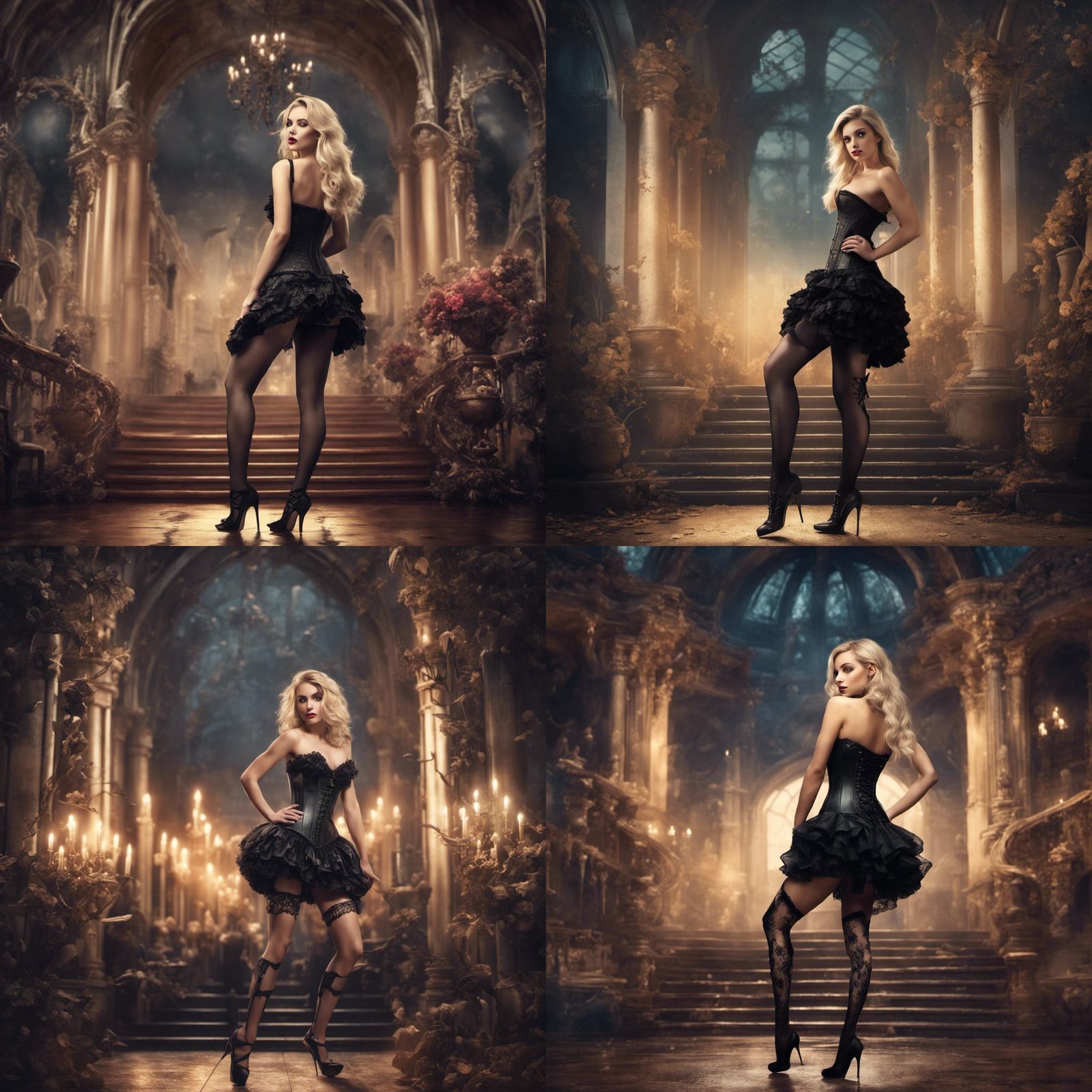 Blonde Woman in Corset, Detailed Matte Painting