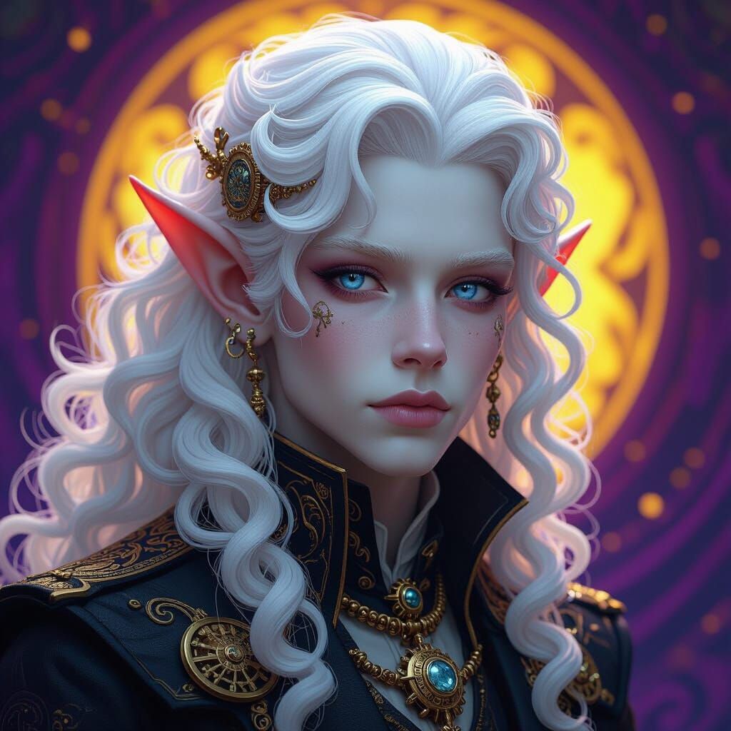 Steampunk Albino Elf Portrait in Hyperrealism Style