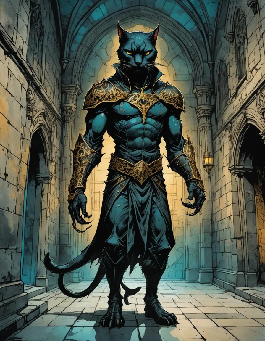 Vampire Cat in Neo-Noir Comic Style