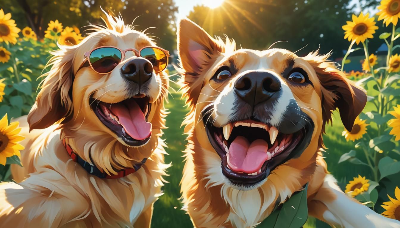 Dog Photobomb in Park, Colorful Digital Illustration