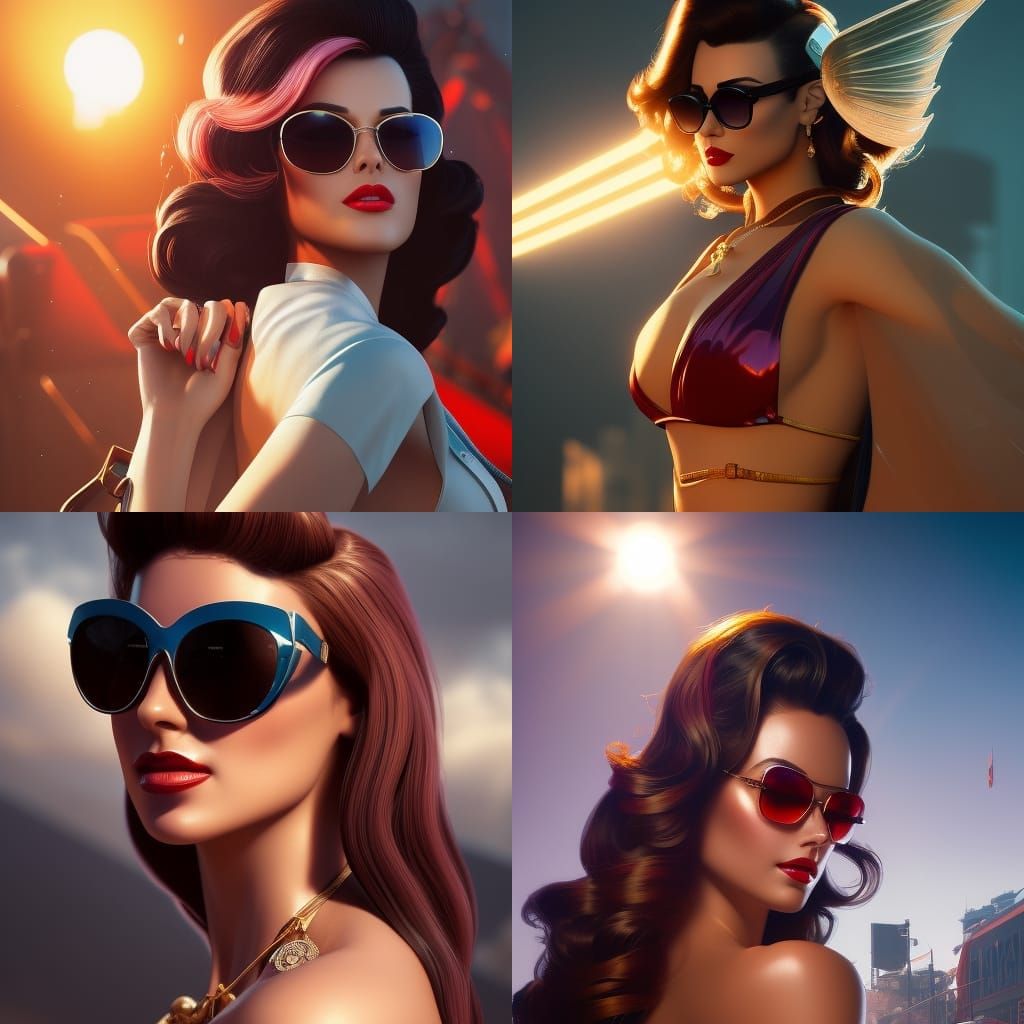 Glamour Model in Sunglasses, Art Nouveau Style