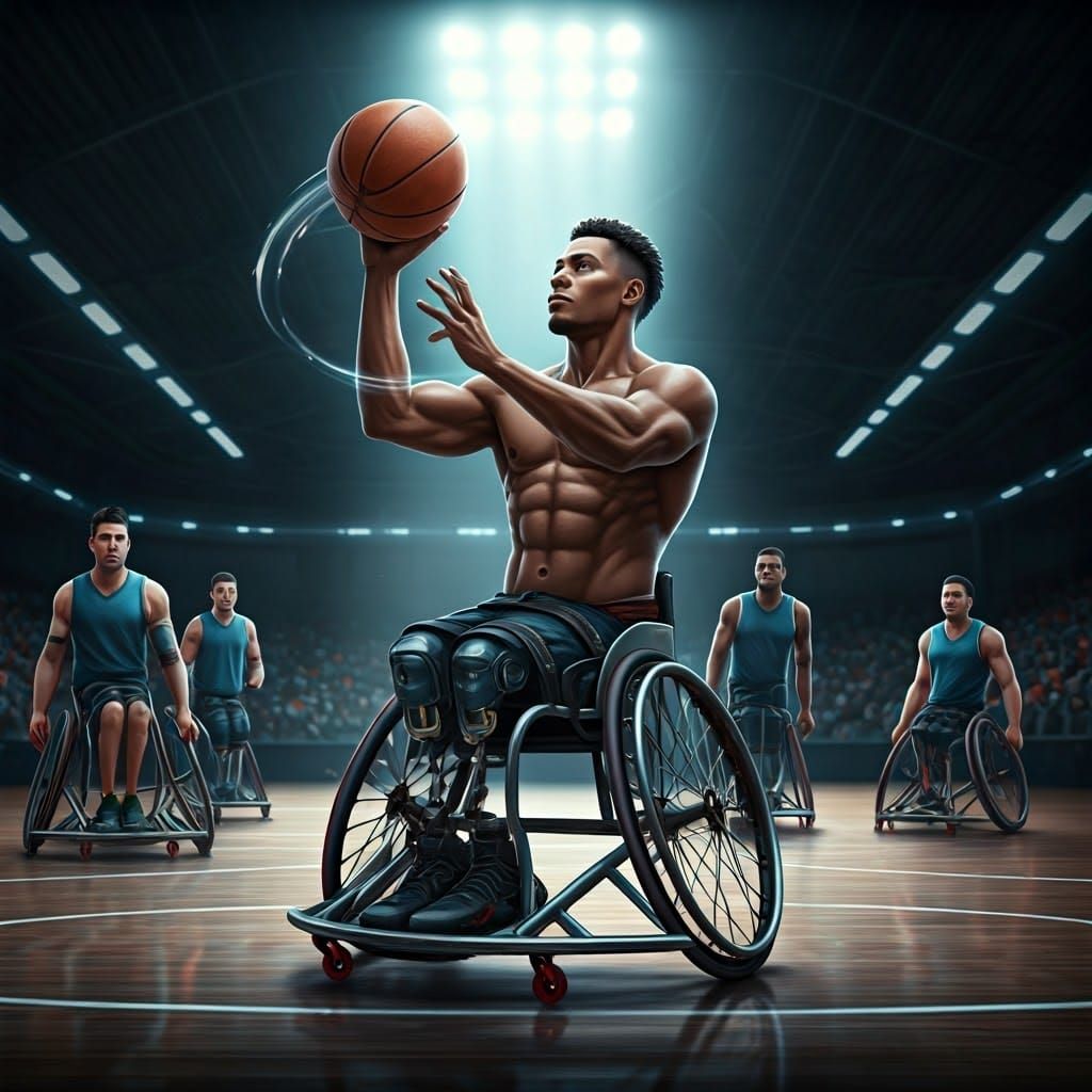 Dynamic Basketball Scene with Athlete and Prosthetic Legs