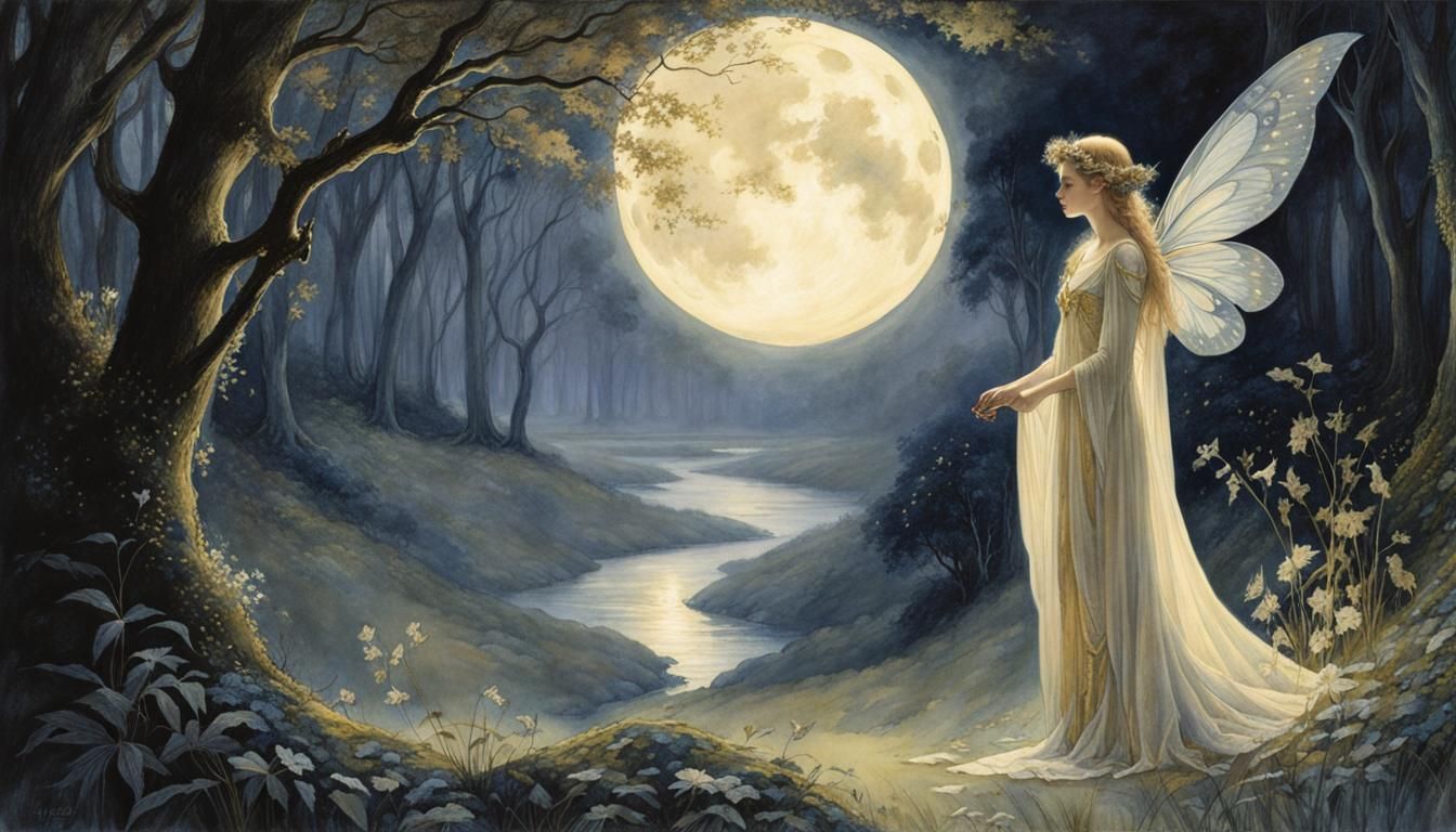 Fairy Queen in Moonlit Glade: Fantasy Illustration