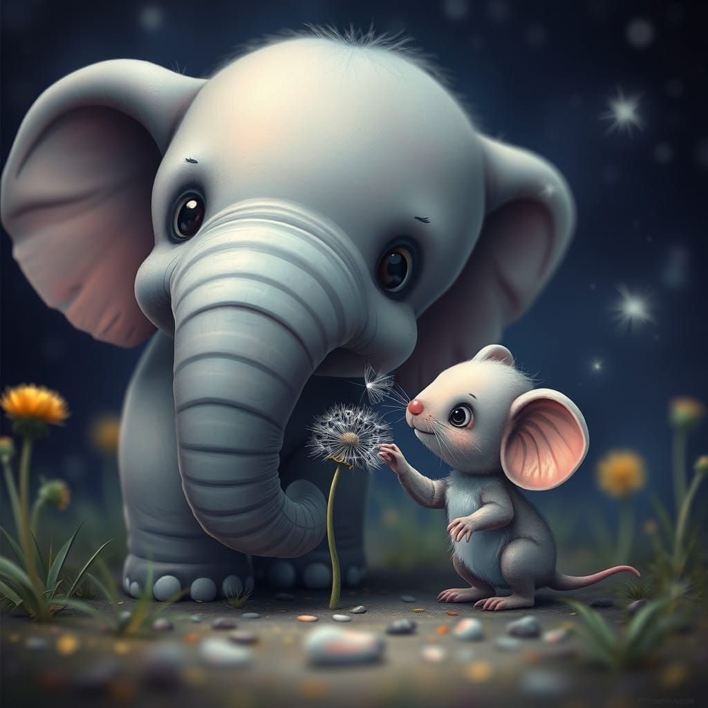 Magical Surreal Encounter: Mouse and Elephant in Cosmic Drea...