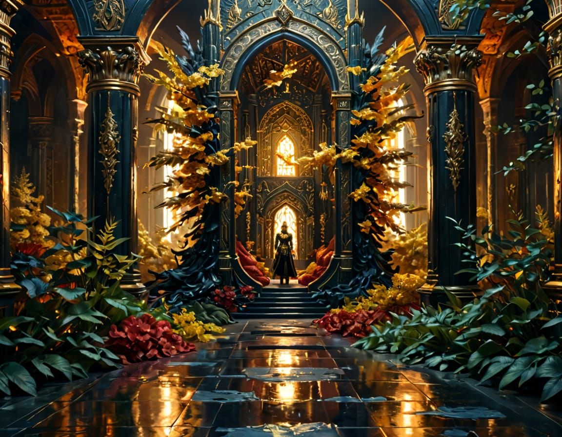 Warrior Queen in Palace Throne Room: Fantasy Art