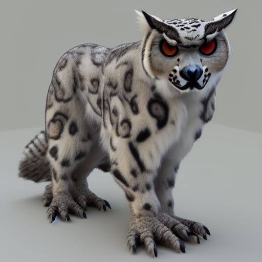 Snow Leopard and Owl Hybrid in Anime Style