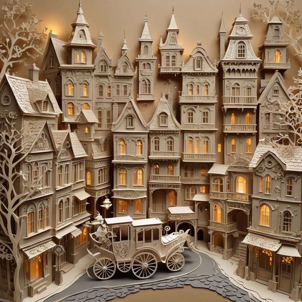 Victorian Street Scene in Paper Sculpture Art