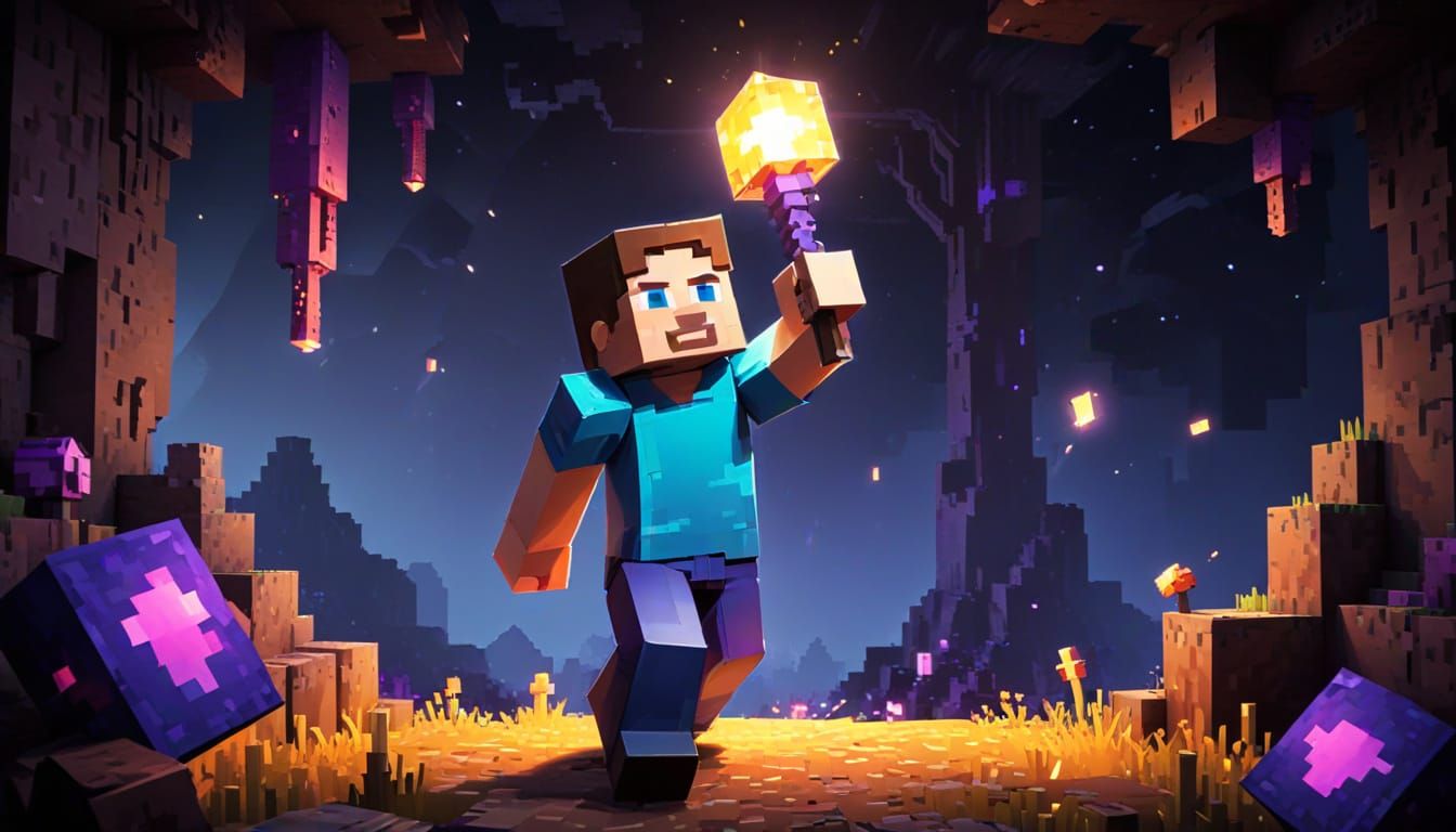 Epic Minecraft Hero Emerges from Darkness