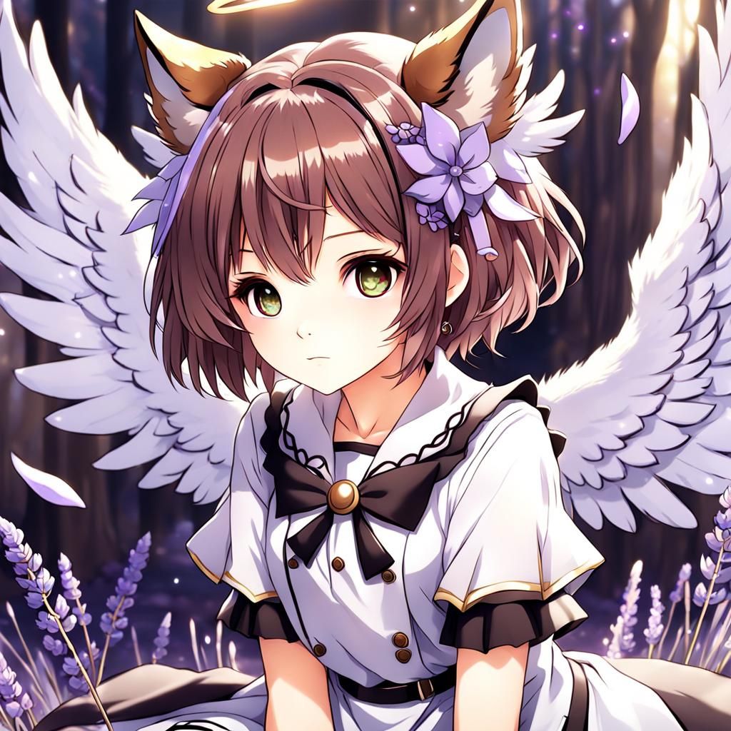 Anime Angel Girl with Wolf Ears Healed