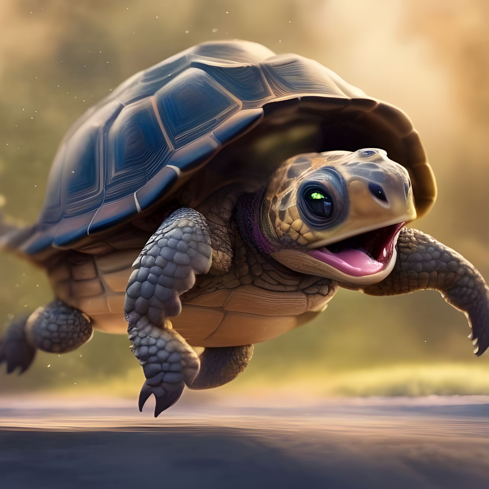 Cute Anthropomorphic Tortoise Running Fast