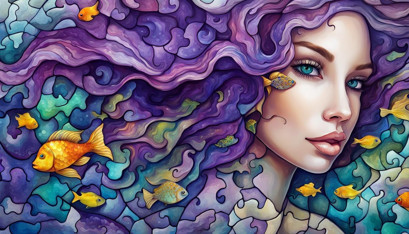 Mermaid in Ocean with Puzzle Texture Detail