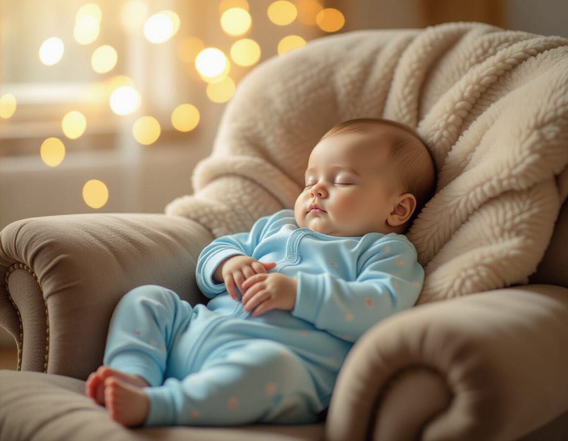 Peaceful Baby Sleeping in Armchair with Bokeh