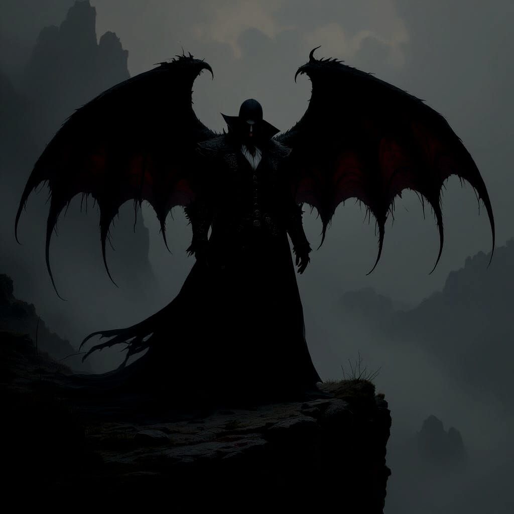 Majestic Vampire Lord Unveils Wings on Cliff