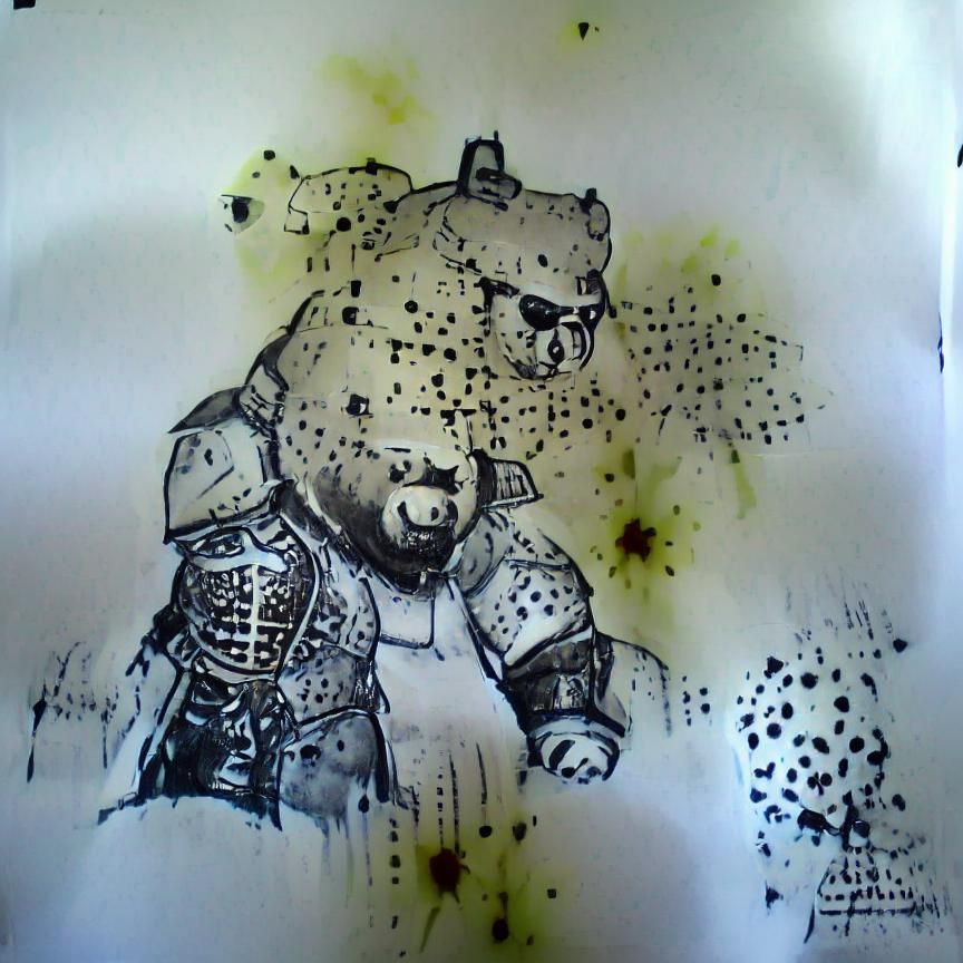 Ink Spatter Drawing of Armored Bear Iorek Byrnison