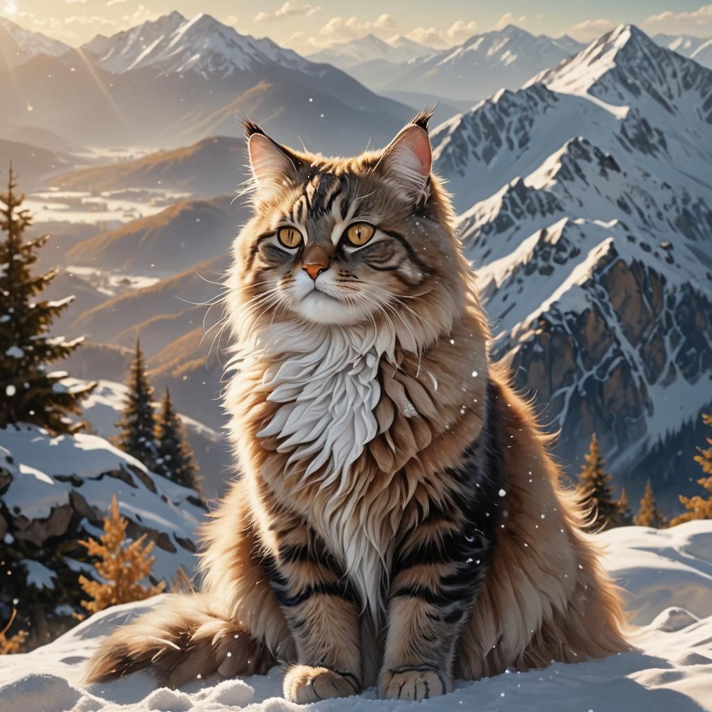 Surreal Snowy Feline Wonderland in Photorealistic Style