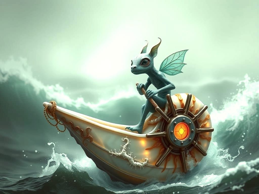 Mysterious Ocean Creature in Shell Boat