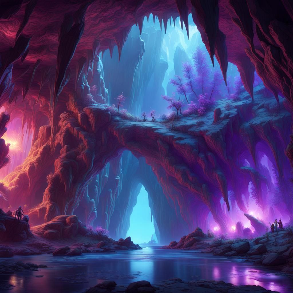 Bright Crystal Cave in Fantasy Concept Art Style