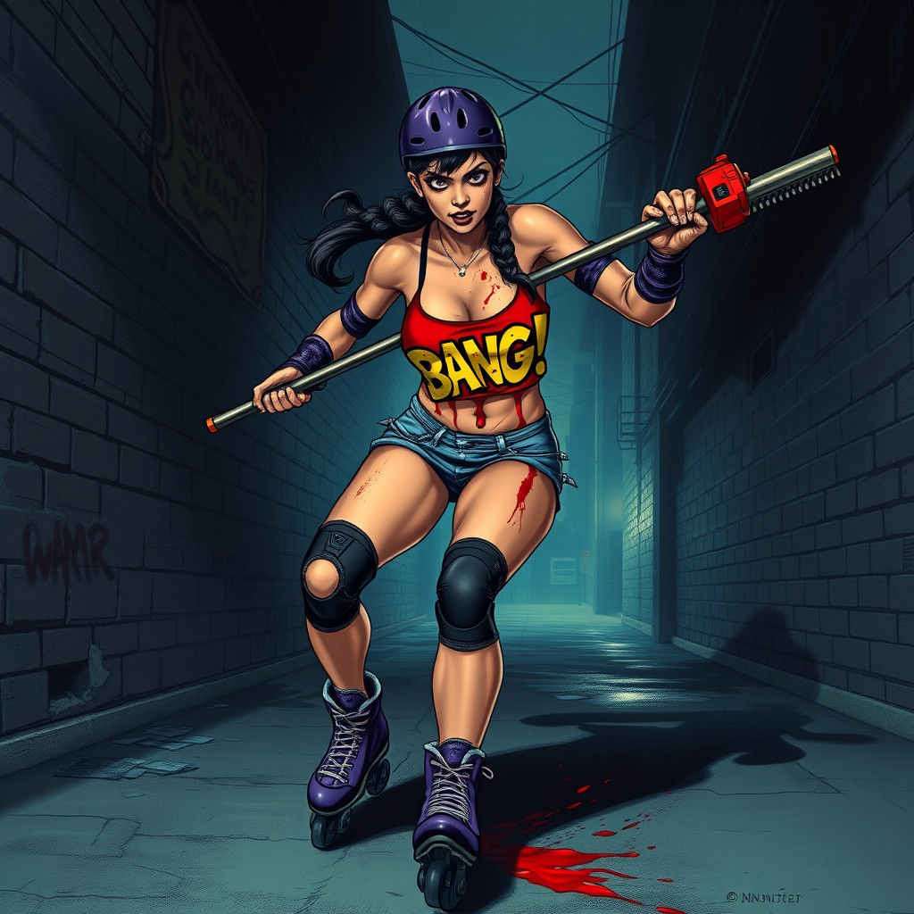 Cyberpunk Woman on Skates in Gritty Alley