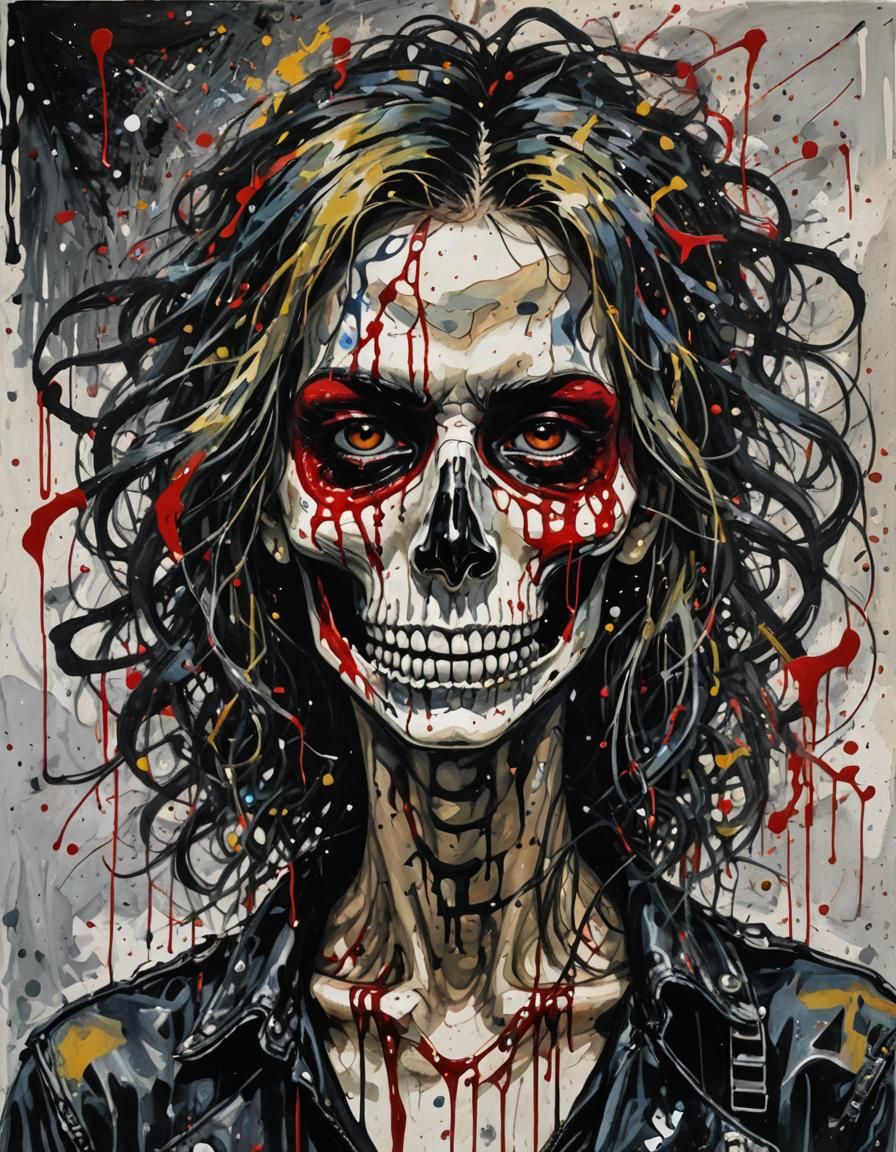Skull-Faced Punk Rockstar in Neo-Impressionist Style