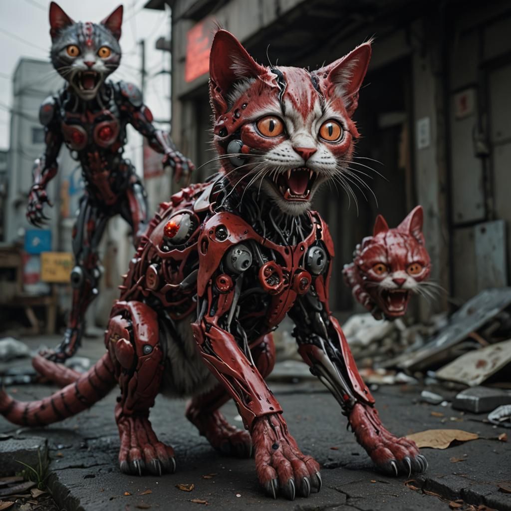 Surreal Kitten Cyborg in Junji Ito Style