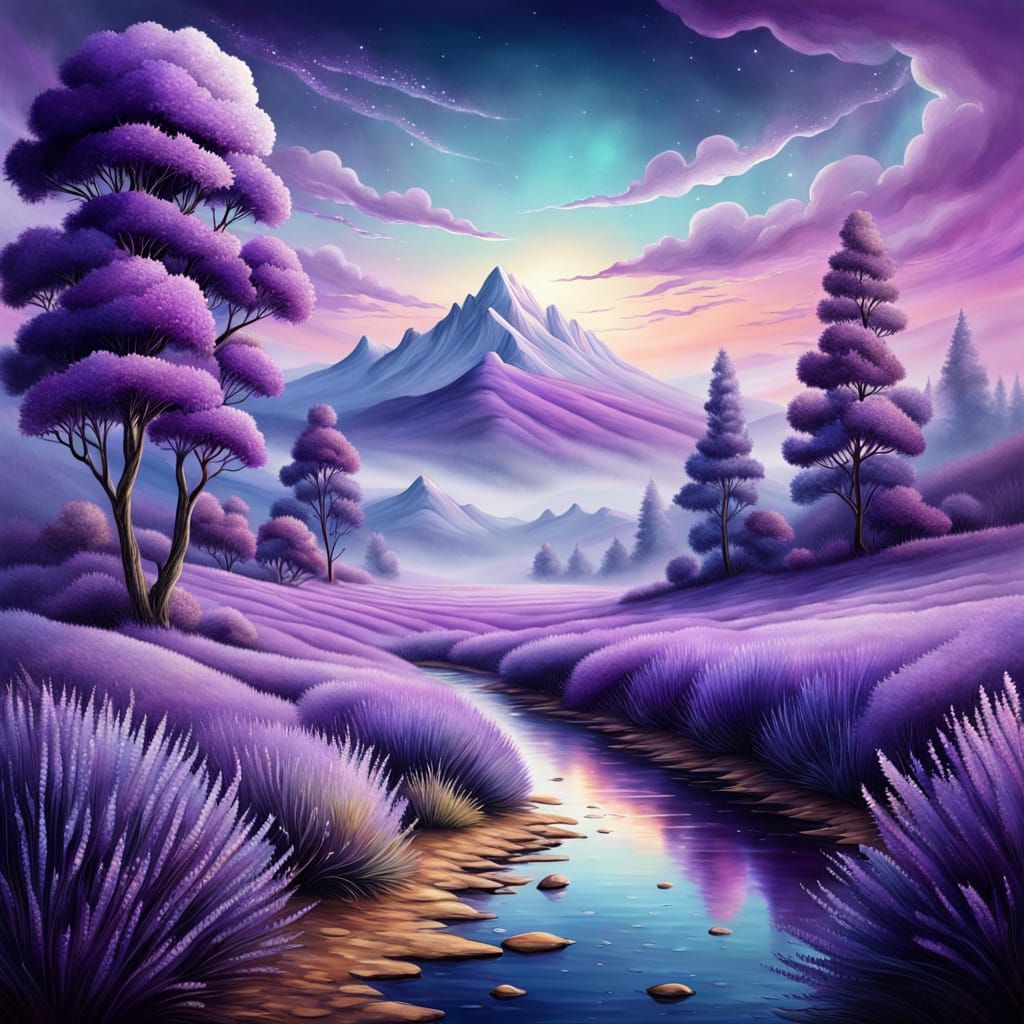 Ethereal Cosmic Watercolor Landscape in Iridescent Hues