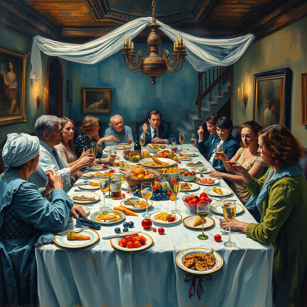 Impressionistic Dinner Party Disaster in 8k