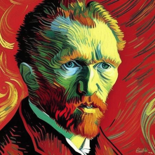 Portrait with Red Background in Post-Impressionistic Style