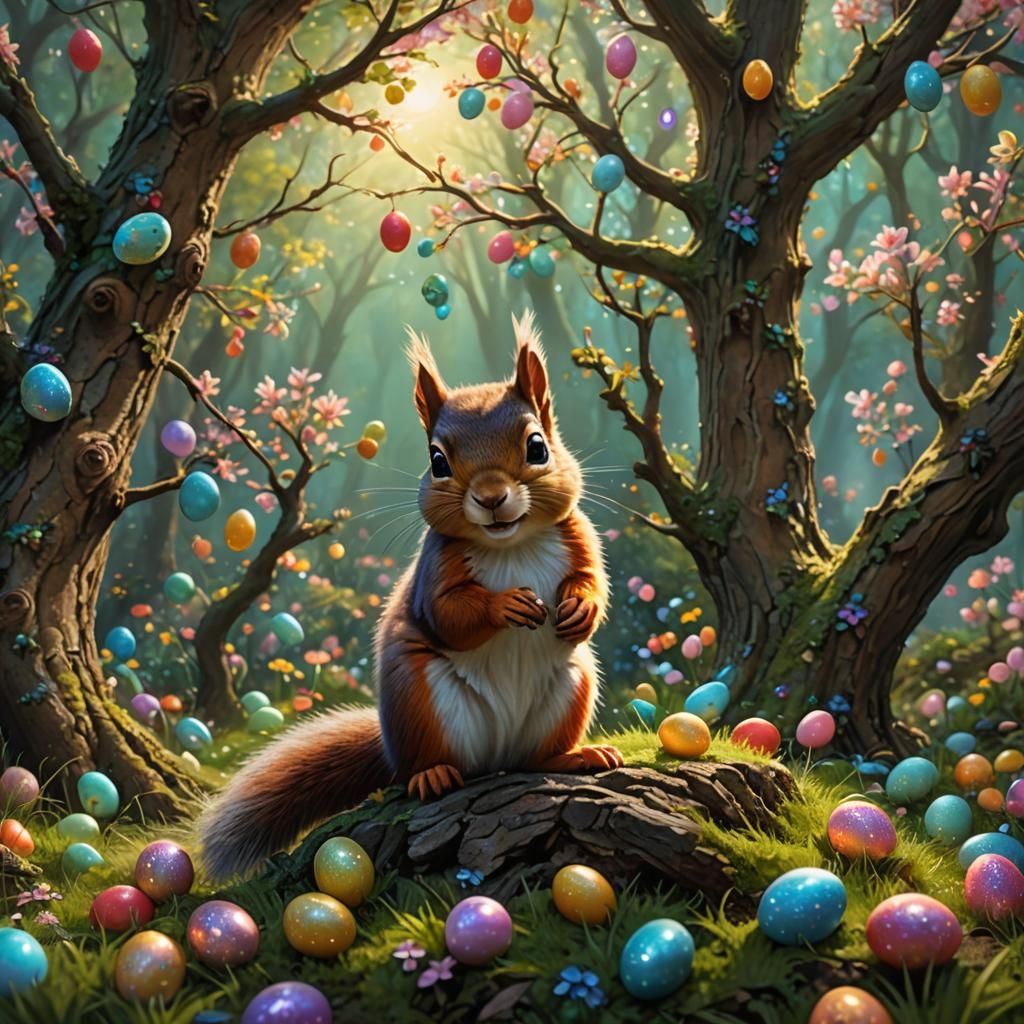 Squirrel's Easter Egg Hunt in Enchanted Garden