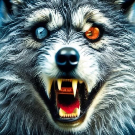 Fuzzy Baby Wolf Portrait in Abstract Style